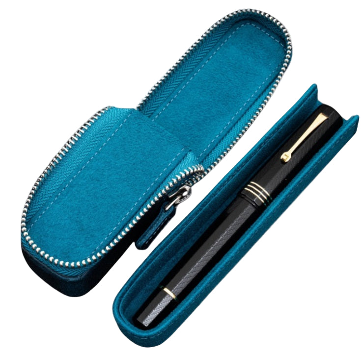 Galen Leather Zippered Magnum Opus Single Hard Pen Case for Oversized Pens & Namiki Emperor – Crazy Horse Ocean Blue - Blesket Canada
