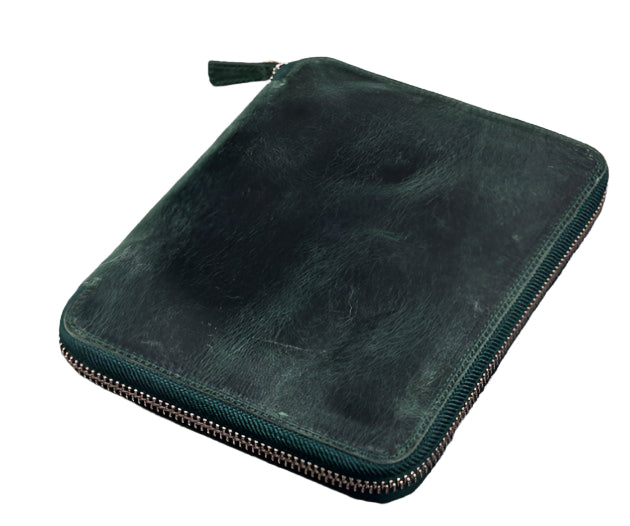 Galen Leather - leather Zippered 10 Slot Pen Case with A5 Notebook Holder - Crazy Horse Forest Green - Blesket Canada