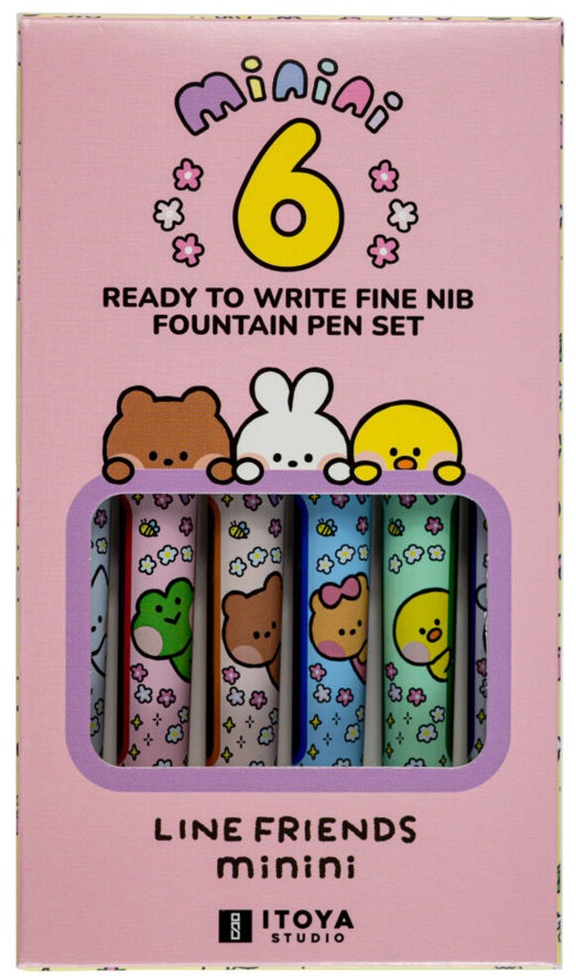 SAILOR LINE FRIENDS MININI MEETS - Ready to Write Fountain Pen Set Fine Nib - Pack of 6 - Blesket Canada