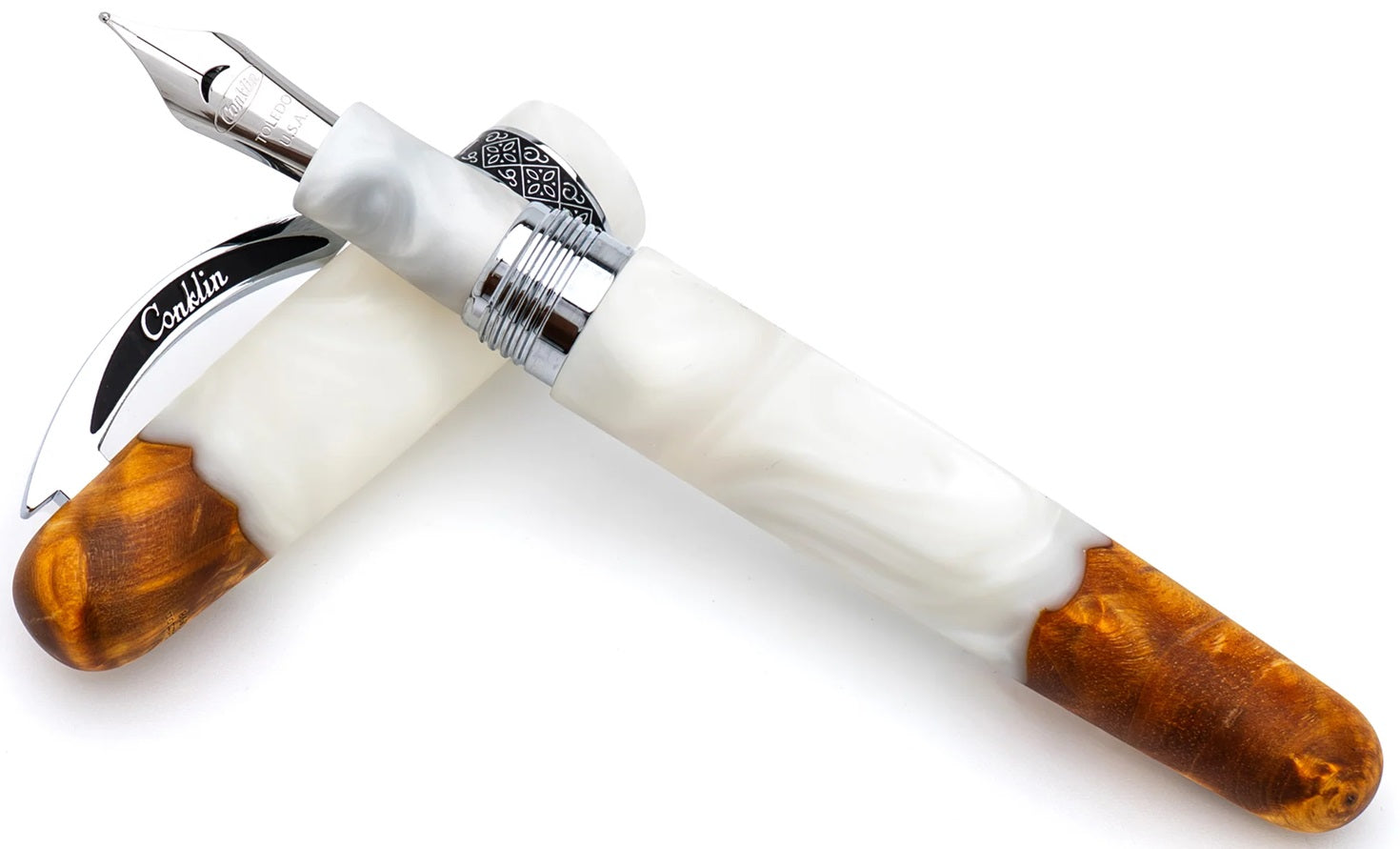 Conklin 1898 Spectra Fusion Fountain Pen - White with Chrome Trim Limited Edition - Blesket Canada