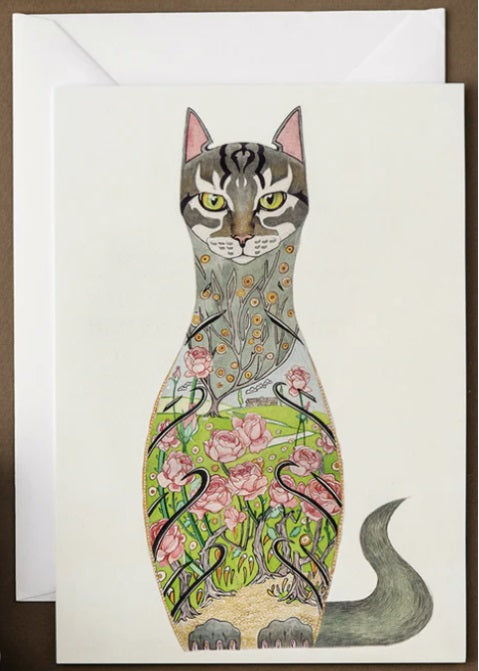 The DM Collection - Everyday Greeting Card - Cat in a Rose Garden - Blesket Canada
