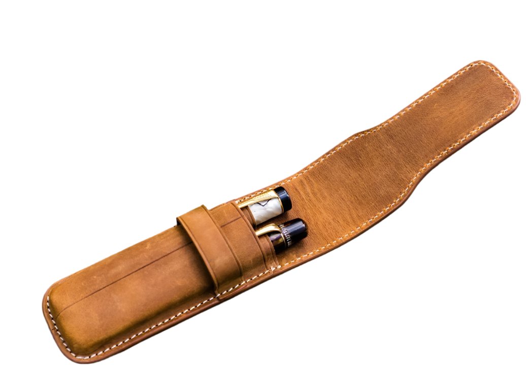 Galen Leather - Leather Flap Pen Case for Two Pens - Crazy Horse Brown - Blesket Canada
