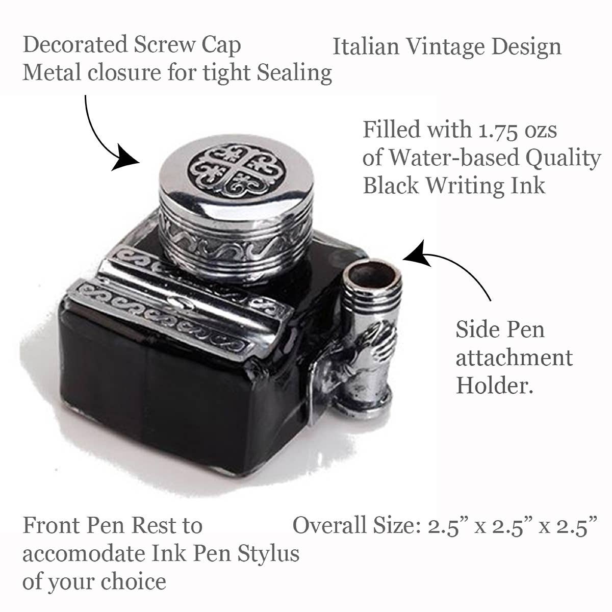 Freund Mayer & Co. Decorative Inkwell with Pen Rest, Pen Holder & Ink - Besket Canada