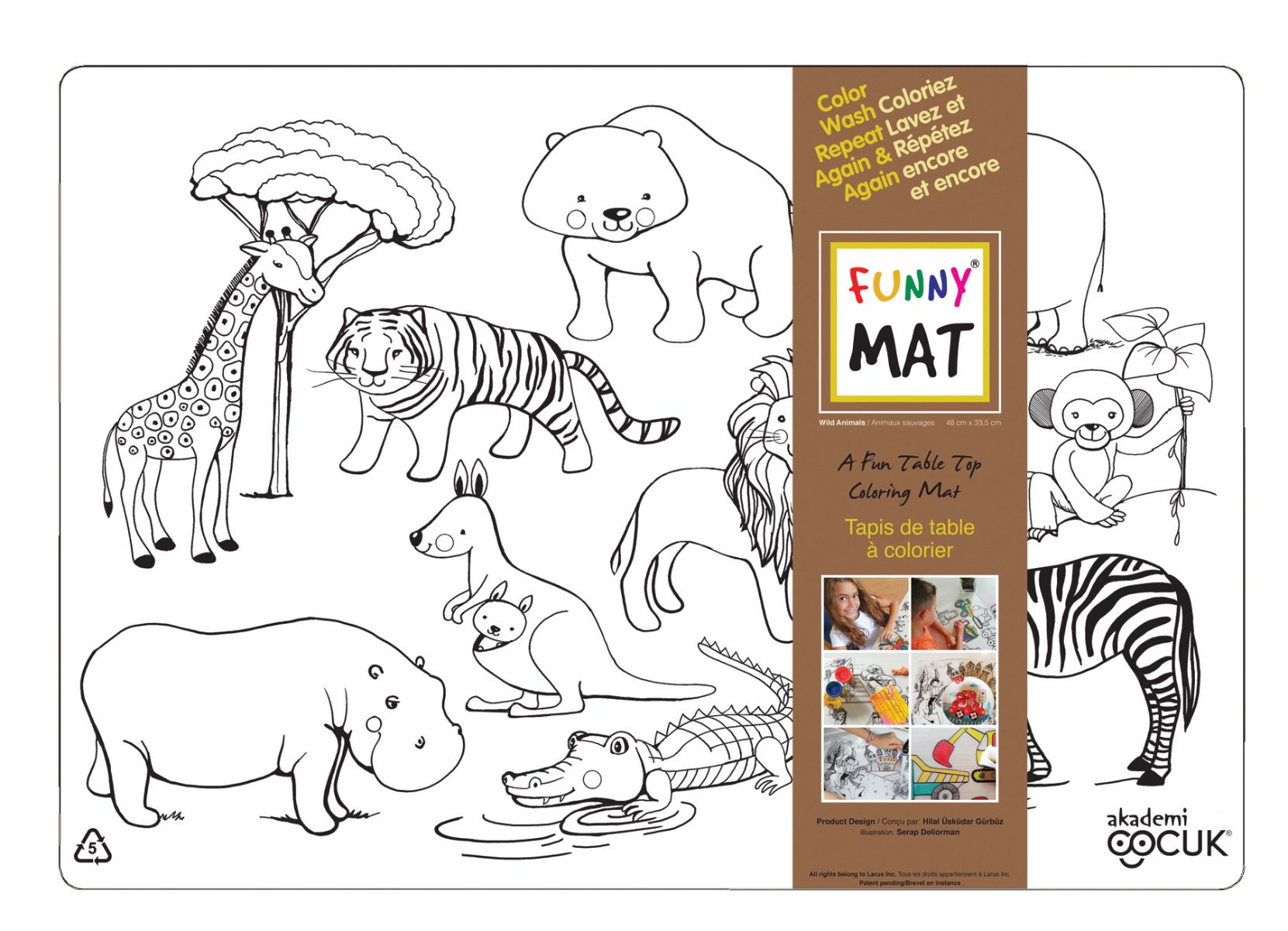 Funny MAT A Fun Table Top Coloring Mats - Wild Animals(Transparent, Single)