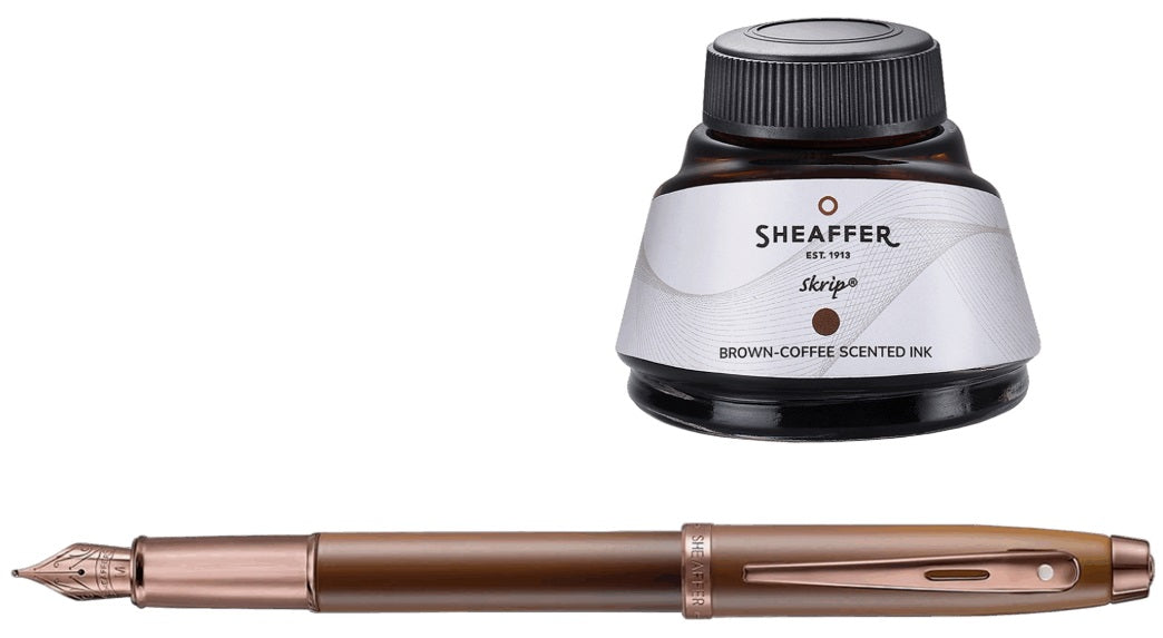 Sheaffer 100 Coffee Edition Matt Brown Fountain Pen and Coffee-Scented Ink Gift Set - Blesket Canada