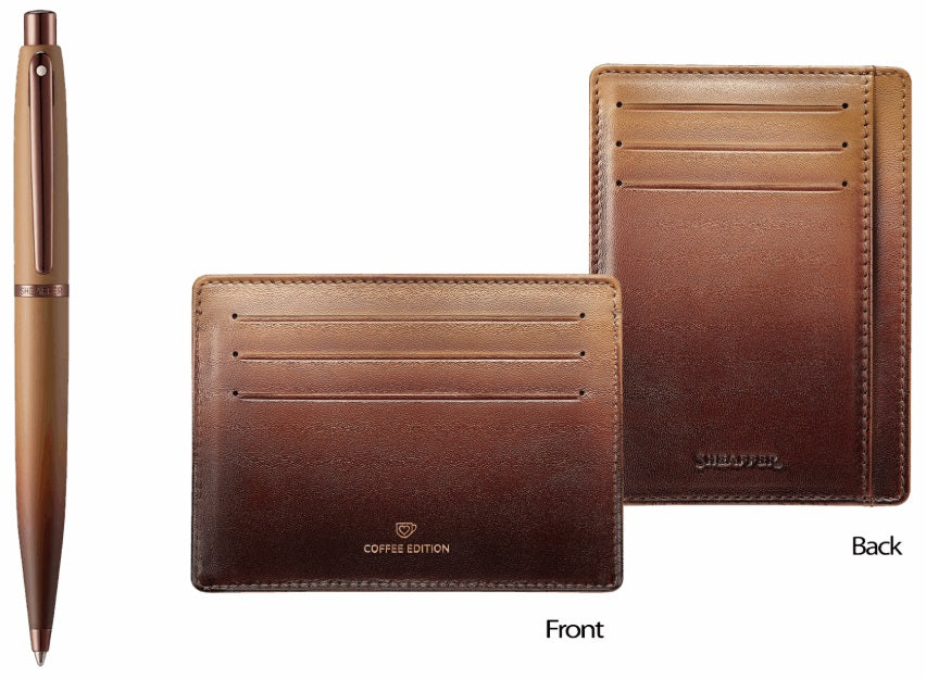 Sheaffer VFM Coffee Edition Matt Brown Ballpoint Pen and Credit Card Holder Gift Set - Blesket Canada