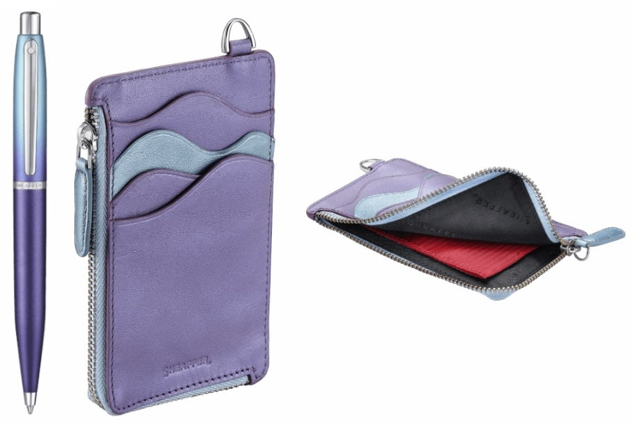 Sheaffer VFM Expressions Blue and Purple Ballpoint Pen and Credit Card Holder Gift Set - Blesket Canada
