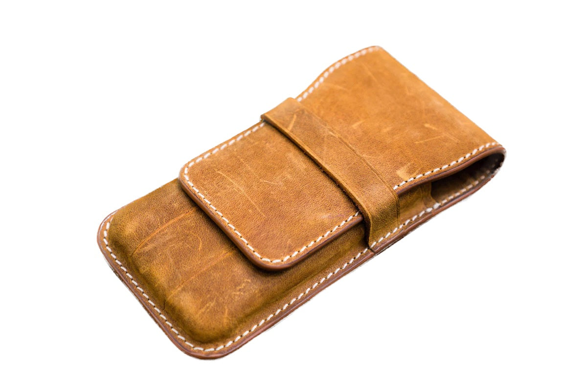 Galen Leather - Leather Flap Pen Case for Three Pens - Crazy Horse Brown - Blesket Canada