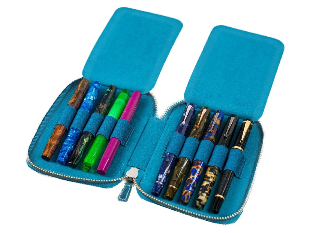 Galen Leather - Leather Zippered 10 Slot Pen Case - Crazy Horse Ocean Blue - Blesket Canada
