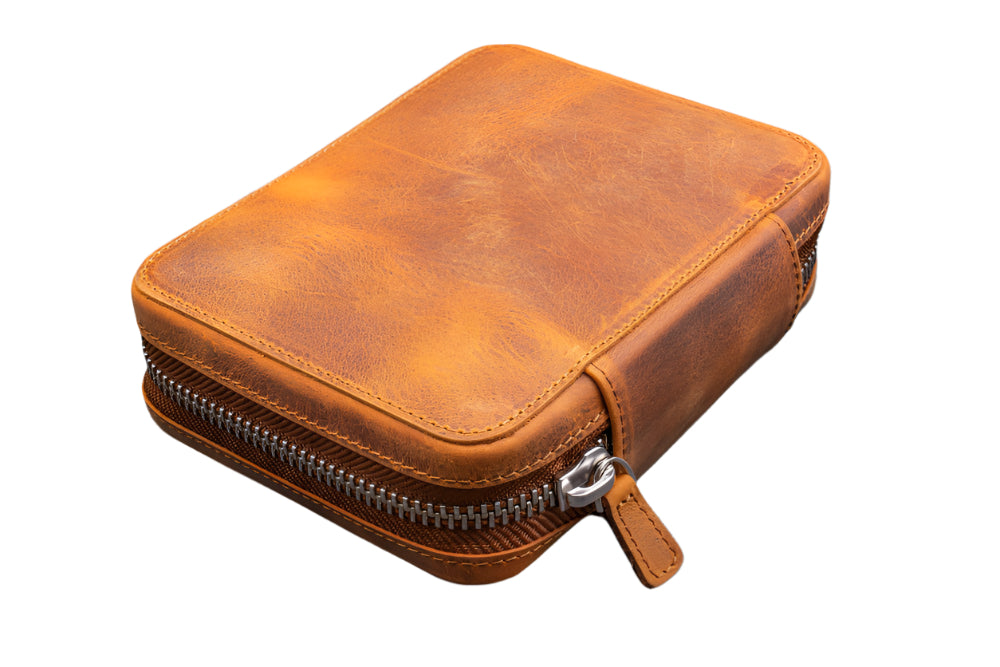Galen Leather Expansi-Pouch Leather Wide 10 Slots Pen Case - A6 Zip Folio - C.H.Brown - Blesket Canada