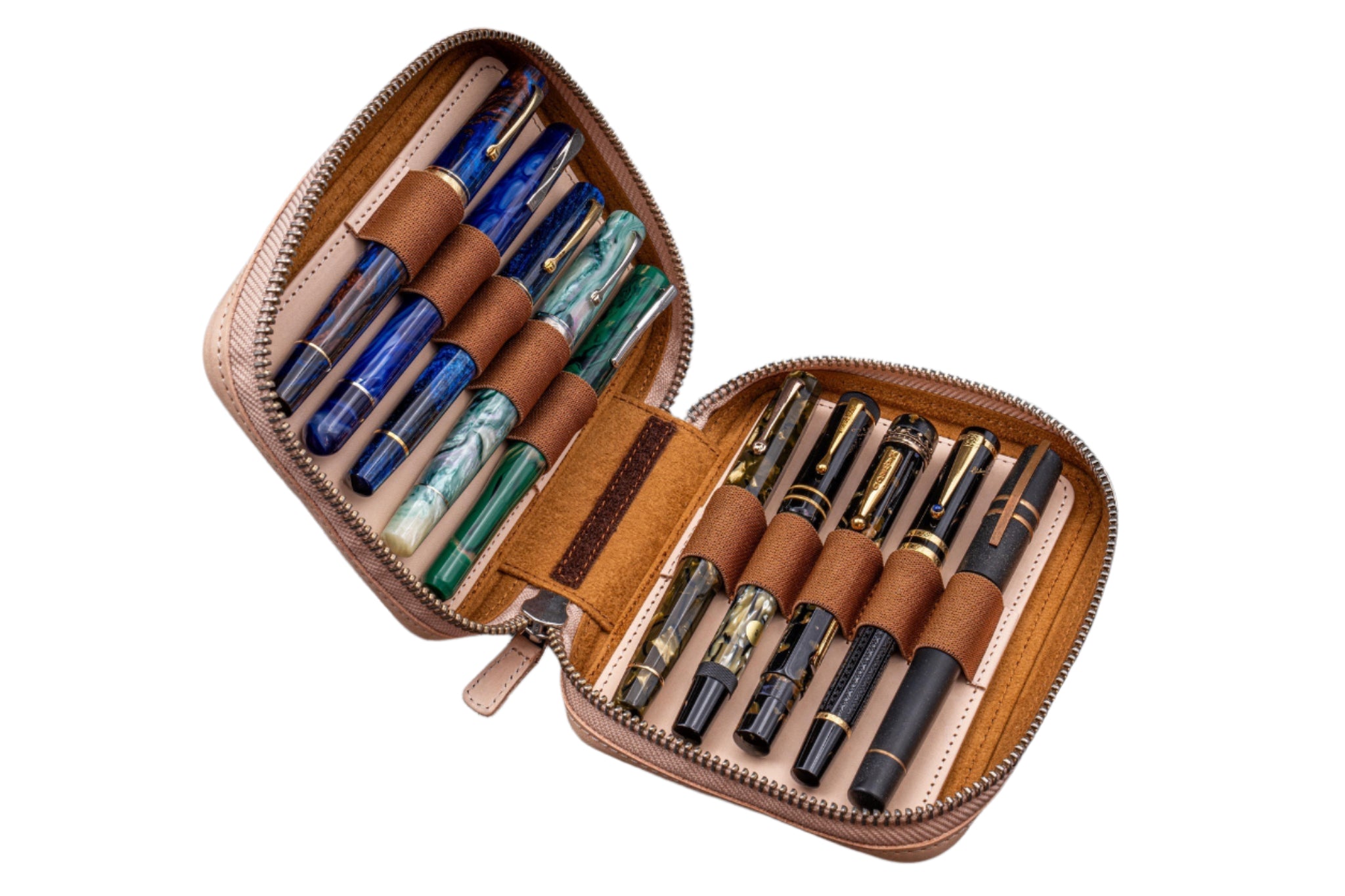 Galen Leather Expansi-Pouch Leather Wide 10 Slots Pen Case - A6 Zip Folio - Undyed - Blesket Canada