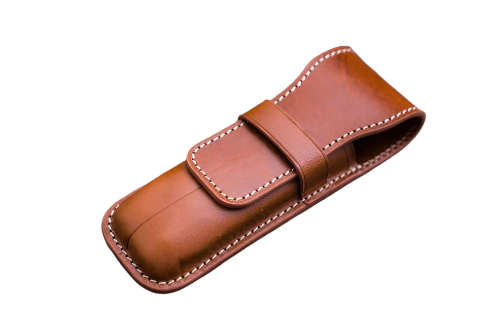 Galen Leather Flap Pen Case for Two Pens - Brown - Blesket Canada