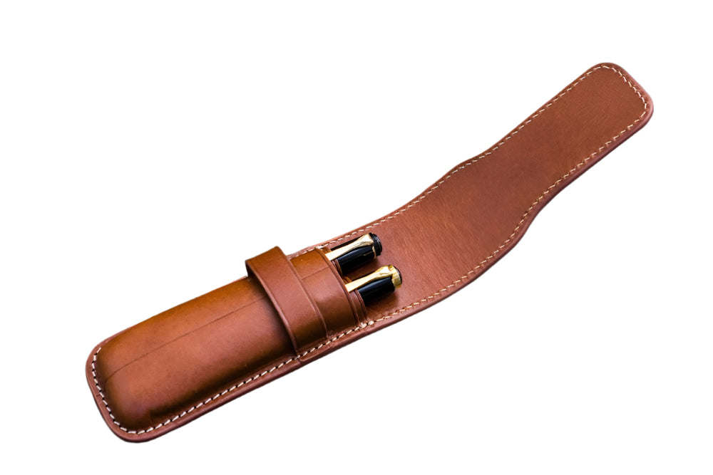 Galen Leather Flap Pen Case for Two Pens - Brown - Blesket Canada