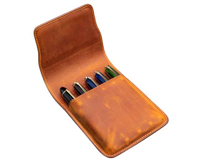 Galen Leather - Leather Flap Pen Case for Five Pens - Crazy Horse Brown - Blesket Canada