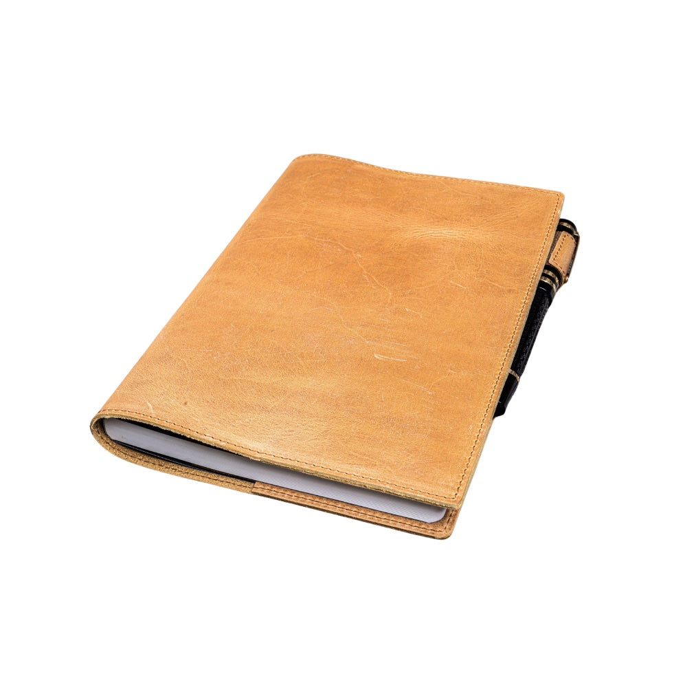 Galen Leather - Slim A5 Notebook/Planner Cover - Crazy Horse Honey Orchre - Blesket Canada