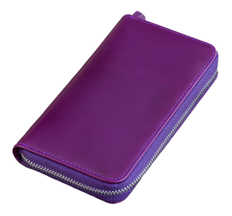 Galen Leather - Leather Zippered 3 Slot Pen Case - Purple - Blesket Canada