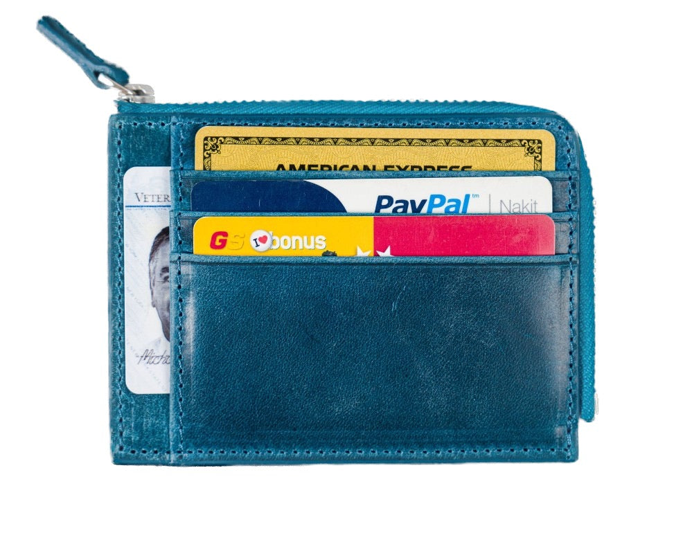 Galen Leather Zippered Mega Mini Wallet C.H. Ocean Blue - Blesket Canada