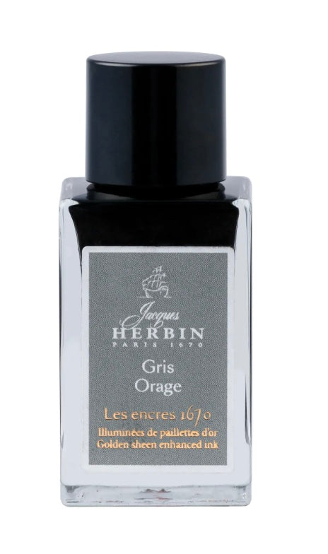 J. Herbin Prestige 1670 Collection Gold Glitter 15ml Ink Bottle - Gris Orage (Stormy Grey) - Blesket Canada