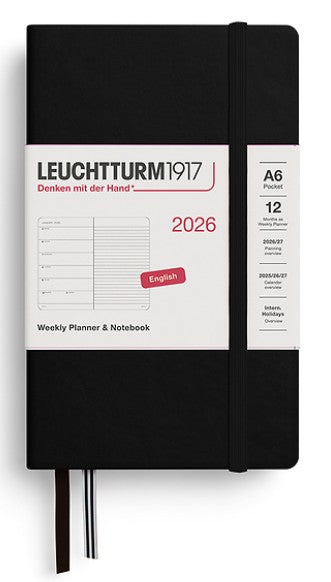 Leuchtturm Weekly Planner & Notebook Pocket (A6) Hardcover 2026 - Black - Blesket Canada