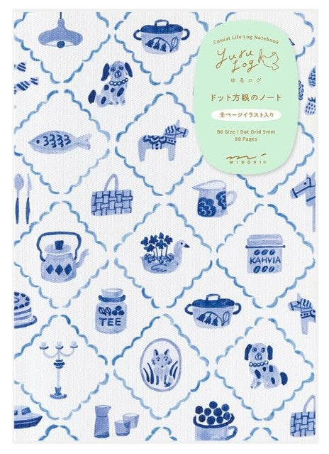 Midori Yuru Log Notebook B6 - Blue Nordic (Scandinavian Pattern) - Blesket Canada
