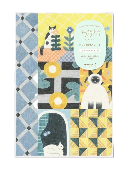 Midori Yuru Log Notebook B6 Dot Grid - Cat - Blesket Canada