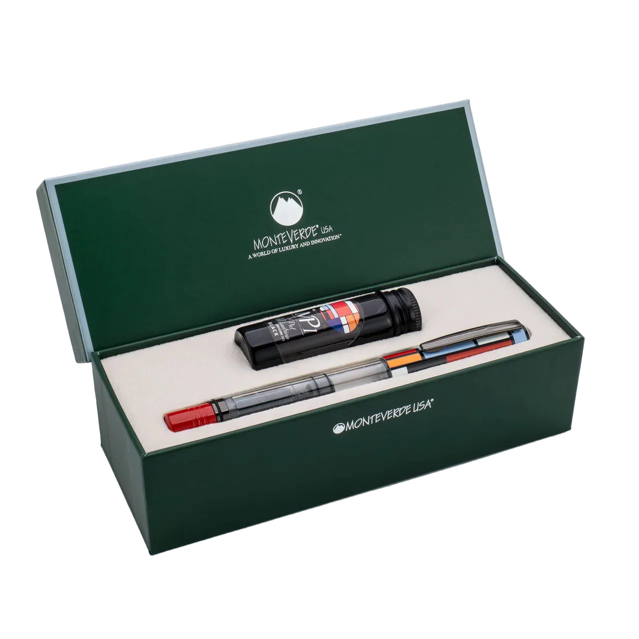 Monteverde MP1 Fine Art Series Lock-It Piston Technology Fountain Pen Mondrian + 15ml Ink Set - Blesket Canada
