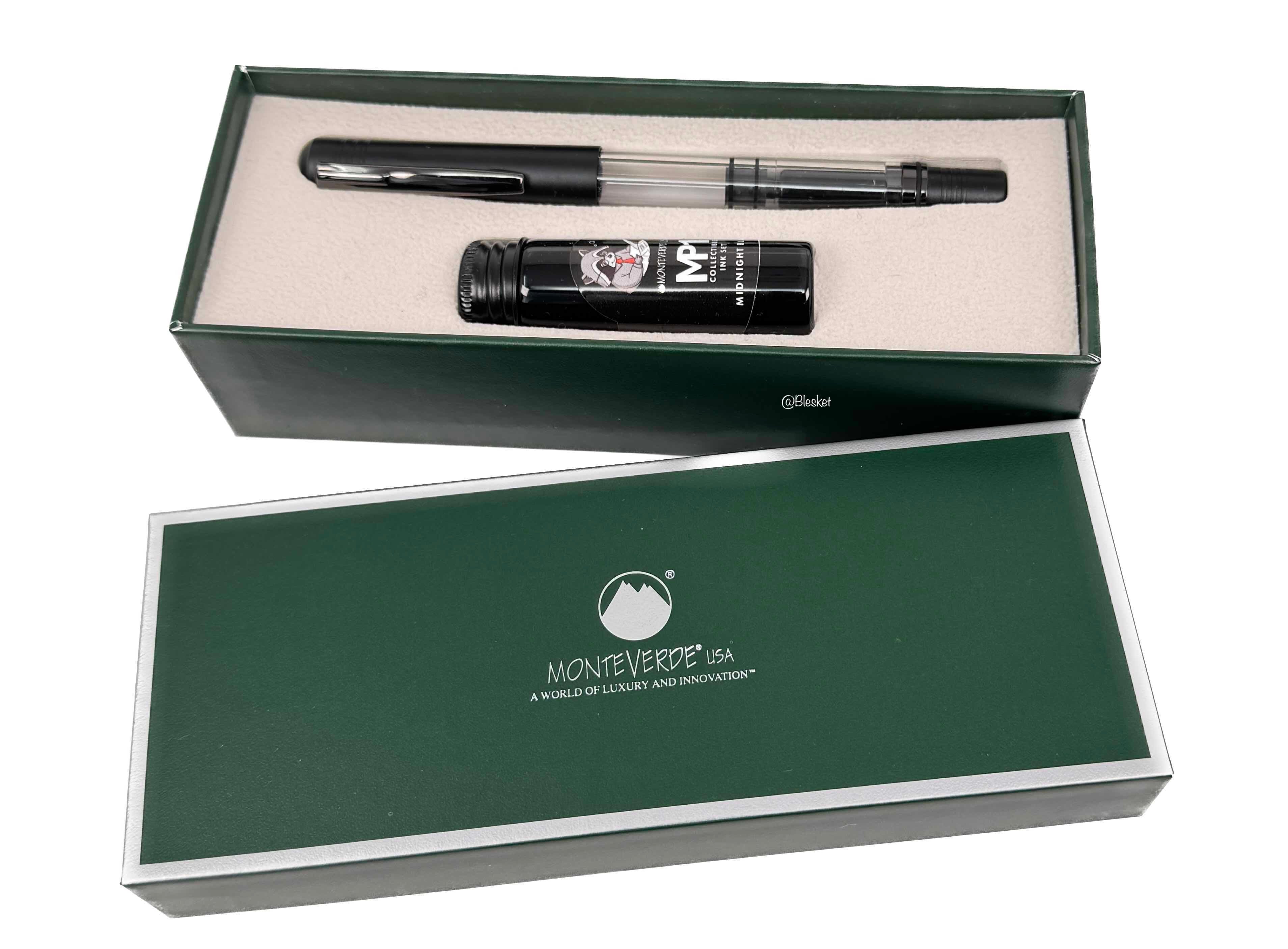 Monteverde USA MP1 Piston Black Noir Fountain Pen + 15 ml Ink Bottle Set - Blesket Canada