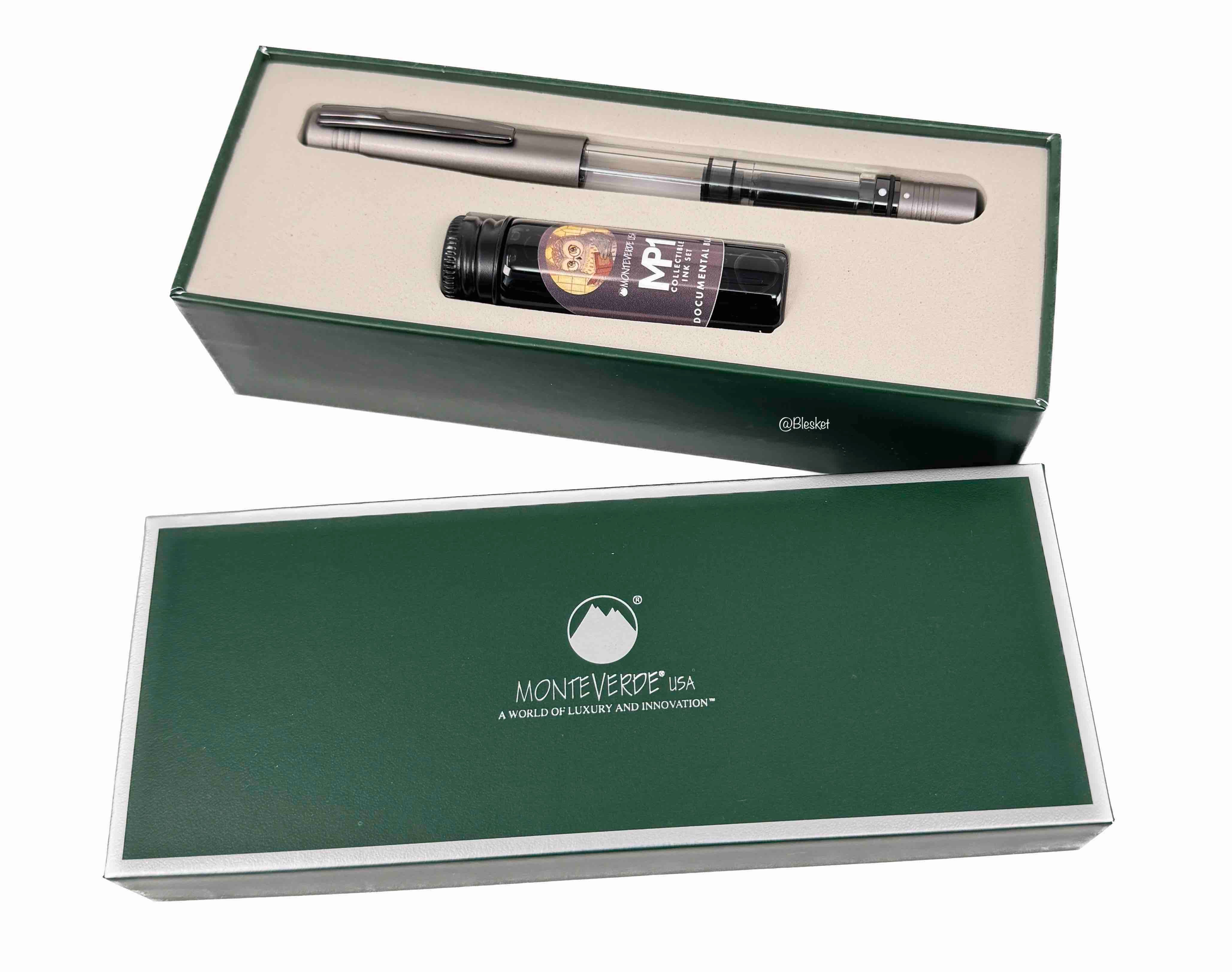 Monteverde USA MP1 Piston Coal Grey Fountain Pen + 15 ml Ink Bottle Set - Blesket Canada
