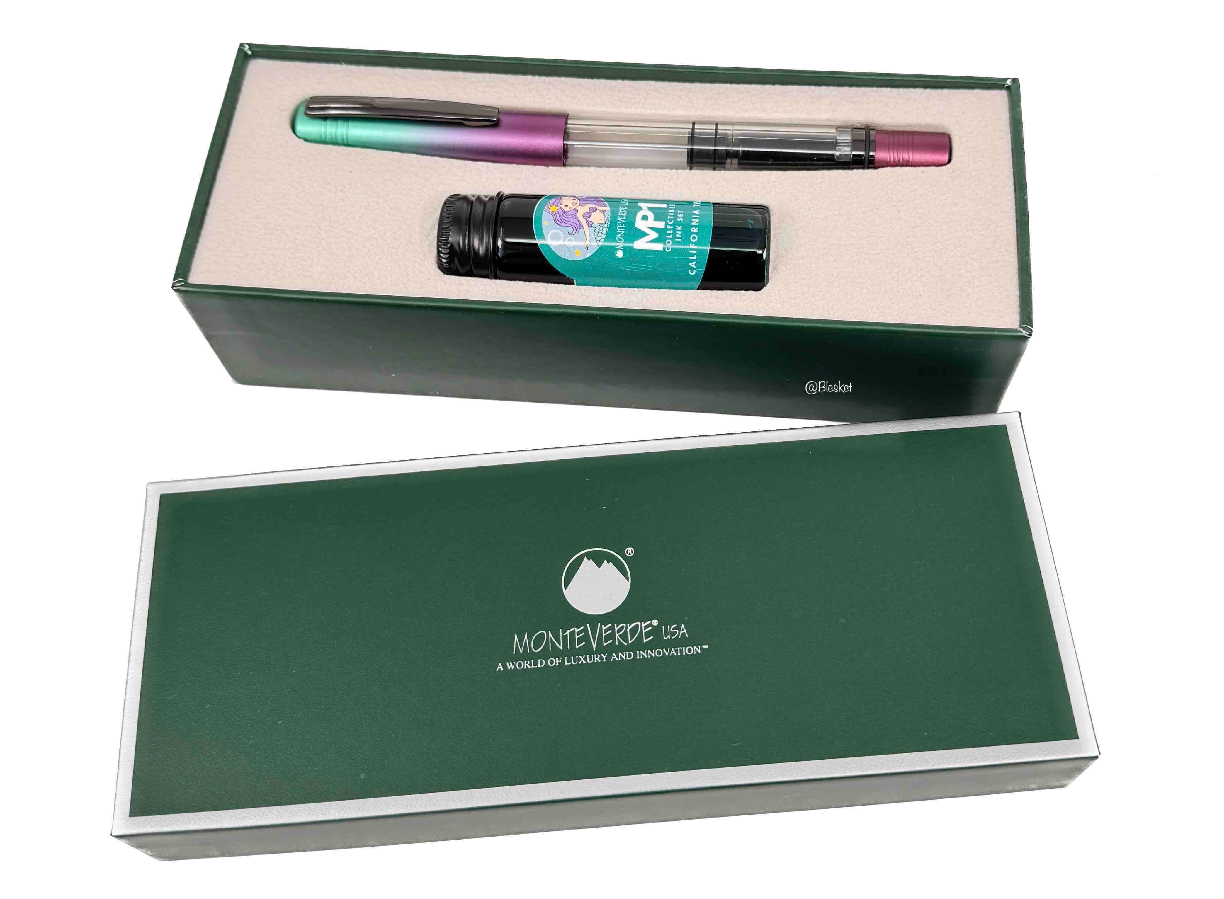 Monteverde MP1 Duo Tone Piston Mermaid Tales Limited Edition Fountain Pen + 15ml Ink Bottle Set - Blesket Canada