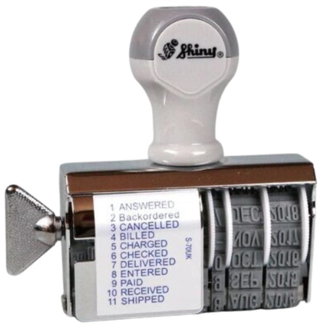 Shiny Self-Inking Date Stamp with Phrase – English (British Layout) - Blesket Canada
