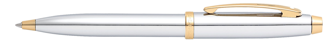 Sheaffer 100 Ballpoint Pen - Chrome with Gold Trim - Blesket Canada