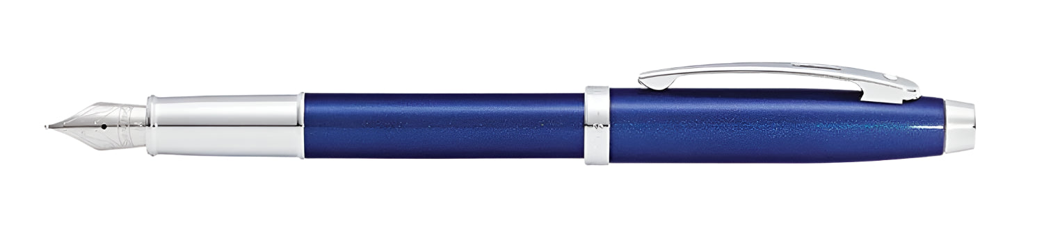 Sheaffer 100 Glossy Blue Lacquer Fountain Pen with Chrome Accents - Blesket Canada