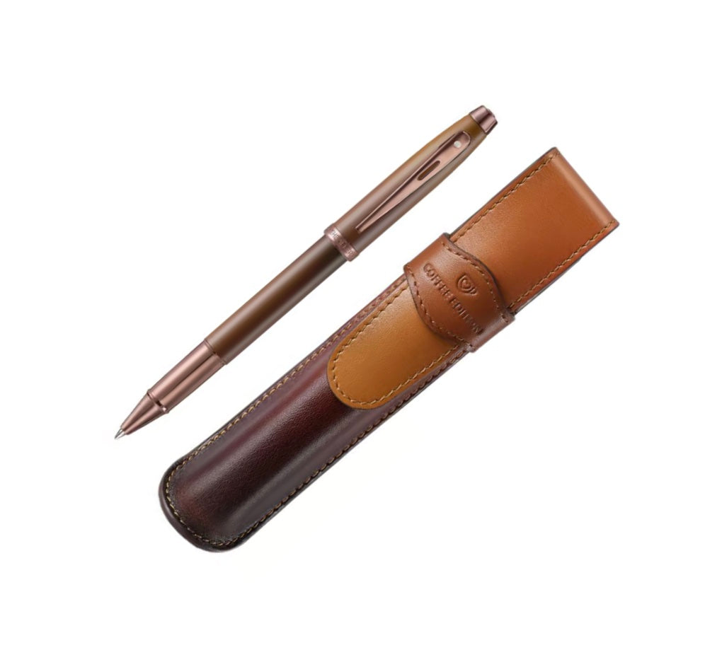 Sheaffer VFM Coffee Edition Rollerball Pen and Leather Pen Pouch Gift Set – Matte Brown - Blesket Canada