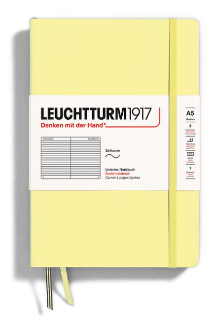 Leuchtturm1917 Softcover A5 Notebook — 123 Numbered Pages, Ruled, 2 Bookmarks, Pocket, Bellini Color, For Journaling