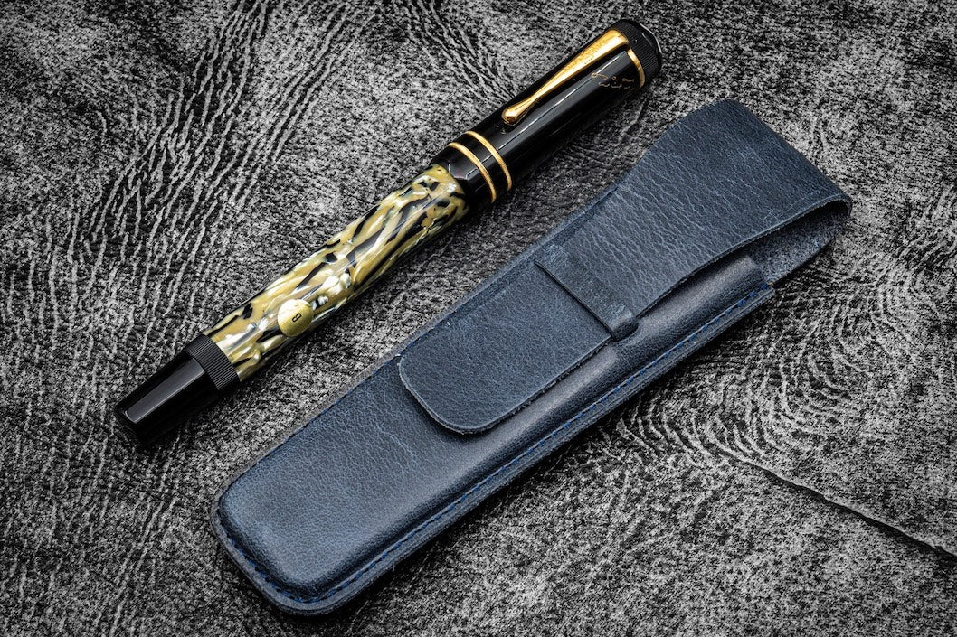 Galen Leather - Single Fountain Pen Sleeve - Crazy Horse Navy Blue - Blesket Canada