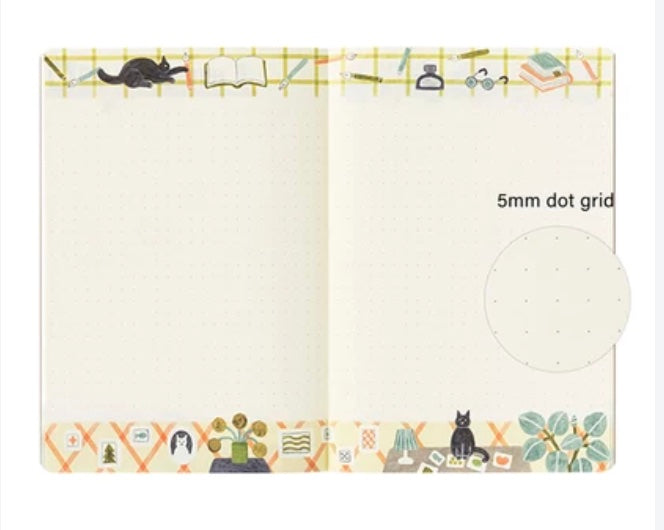 Midori Yuru Log Notebook B6 Dot Grid - Cat - Blesket Canada