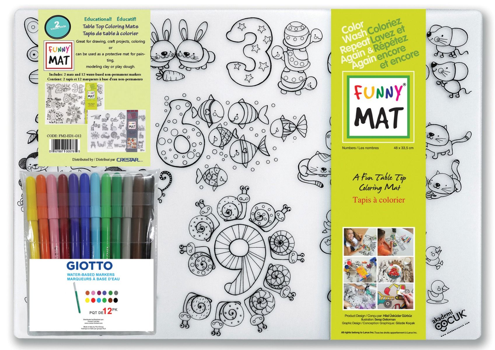 FUNNY MAT table top coloring mats - Alphabets & Numbers - Blesket Canada