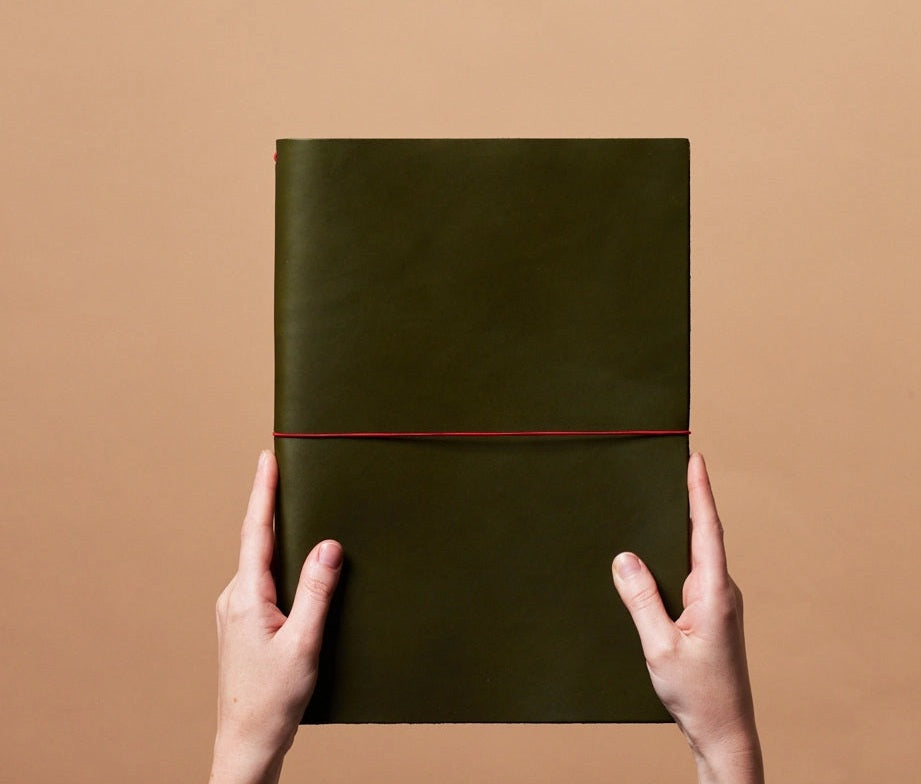Paper Republic Grand Voyageur Leather Journal A4 Size – Olive Green - Blesket Canada