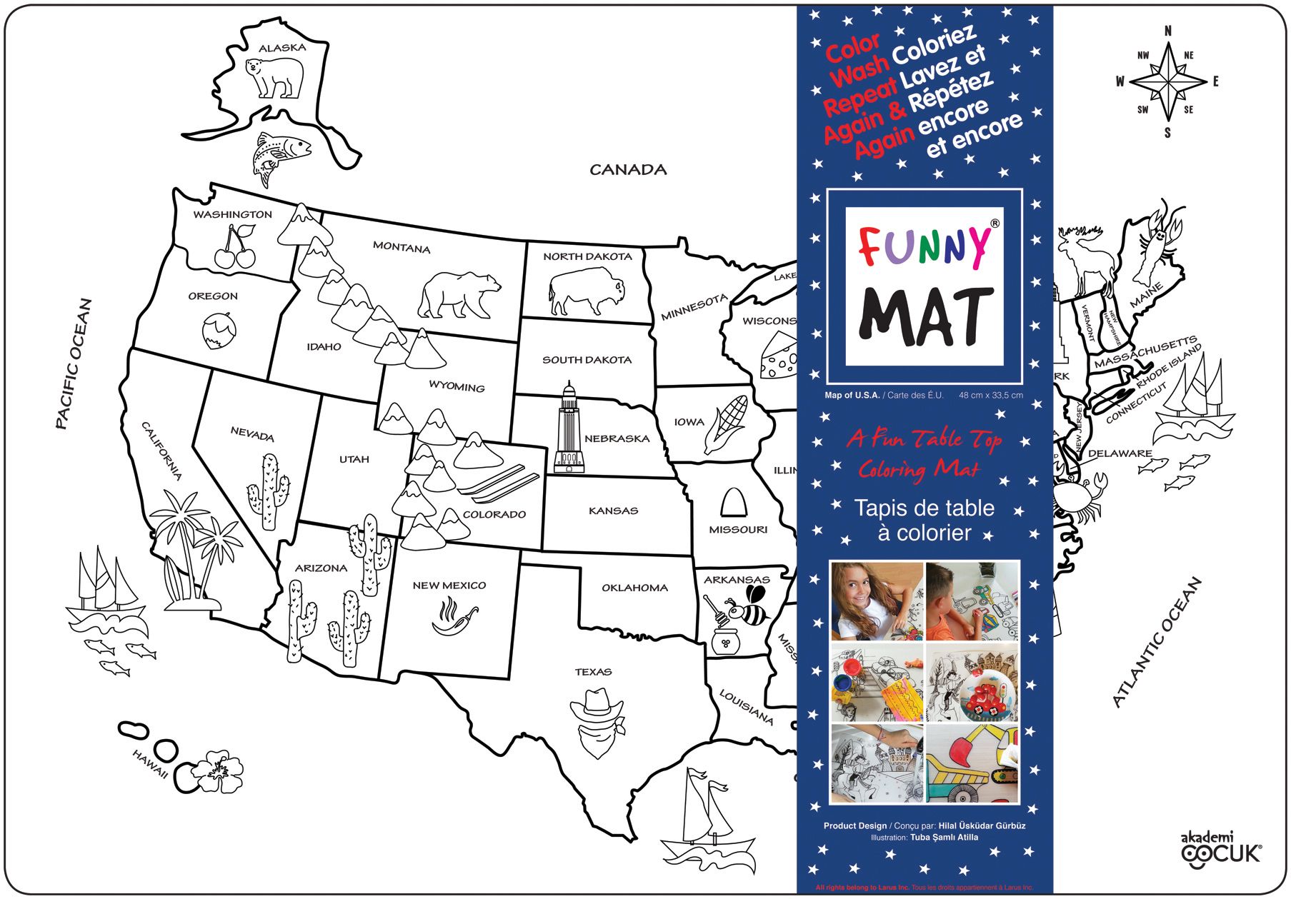 Funny MAT A Fun Table Top Coloring Mat - USA (White, Single) - Blesket Canada