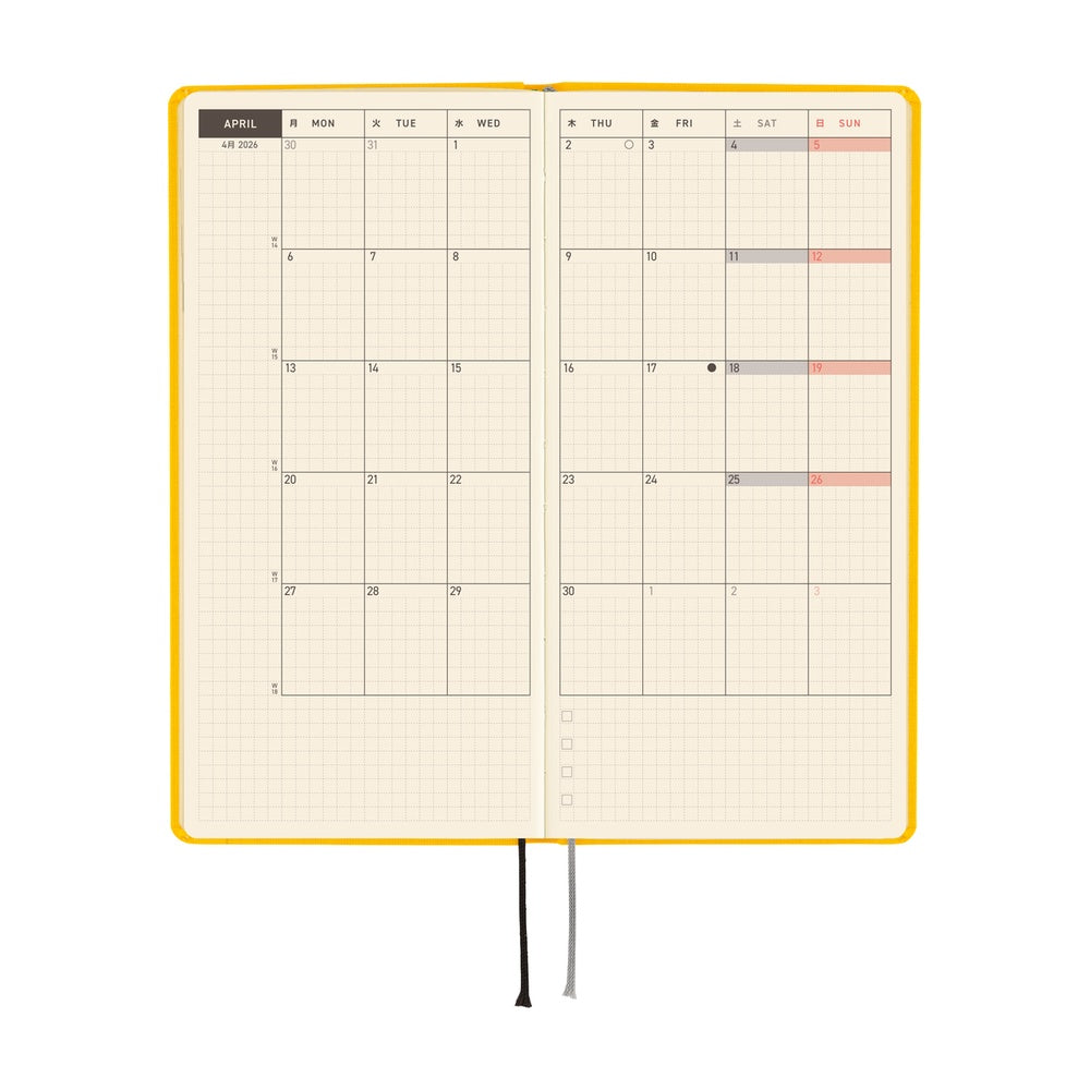 Hobonichi Techo 2026 Weeks Full Moon Yellow - English Tall & Slim January Start - Blesket Canada