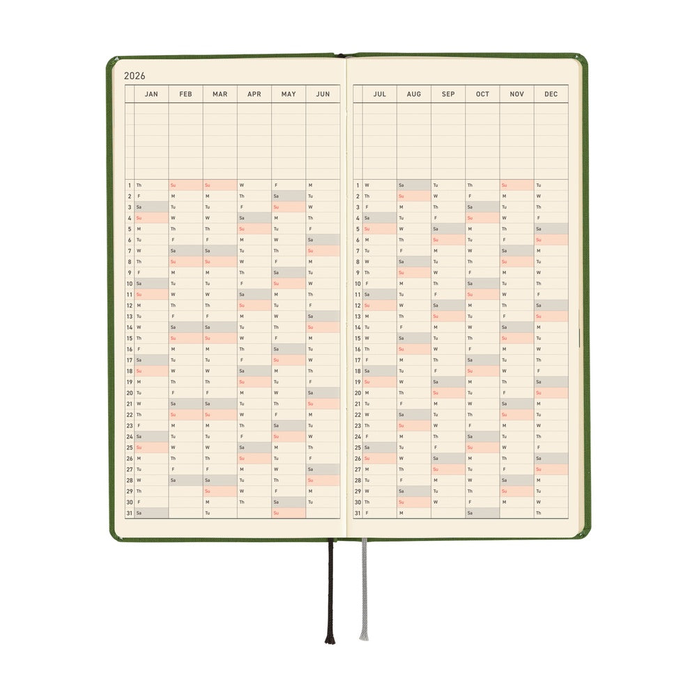 Hobonichi 2026 Colors Antique Green Journal - Mega English Tall & Slim January Start - Blesket Canada