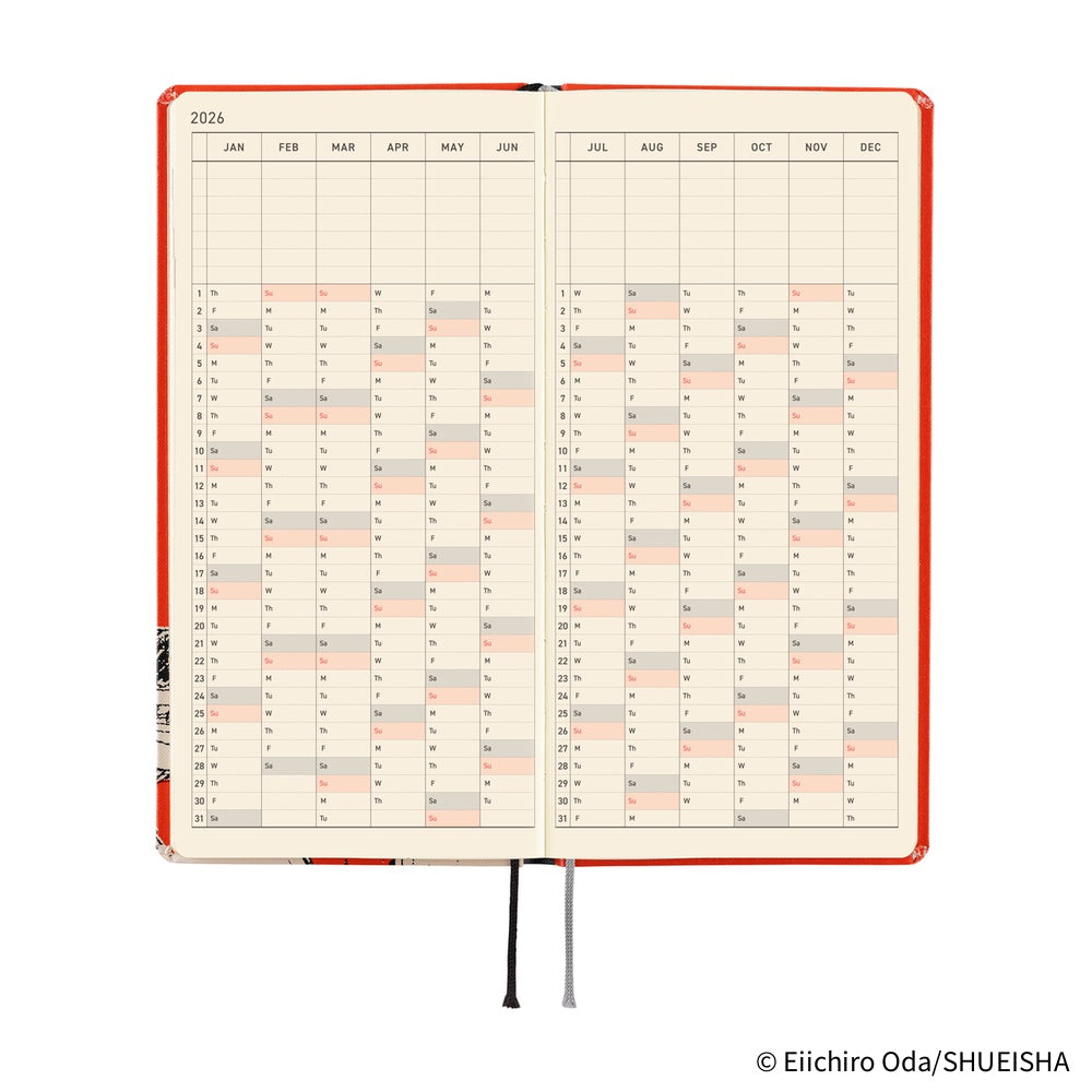 Hobonichi ONE PIECE Magazine: Straw Hat Luffy - Red - English Tall & Slim January Start - Blesket Canada