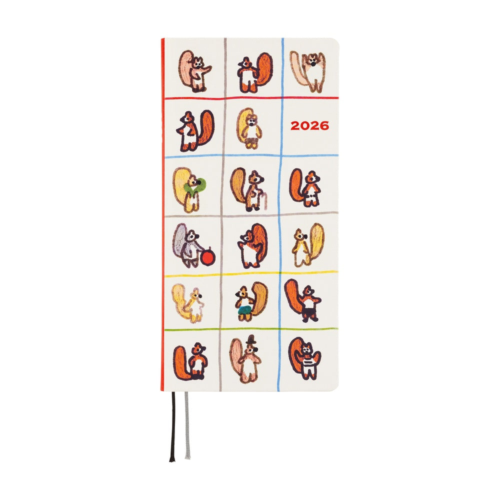 Hobonichi 2026 100%ORANGE Squirrels Moving Day Journal - English Tall & Slim January Start - Blesket Canada