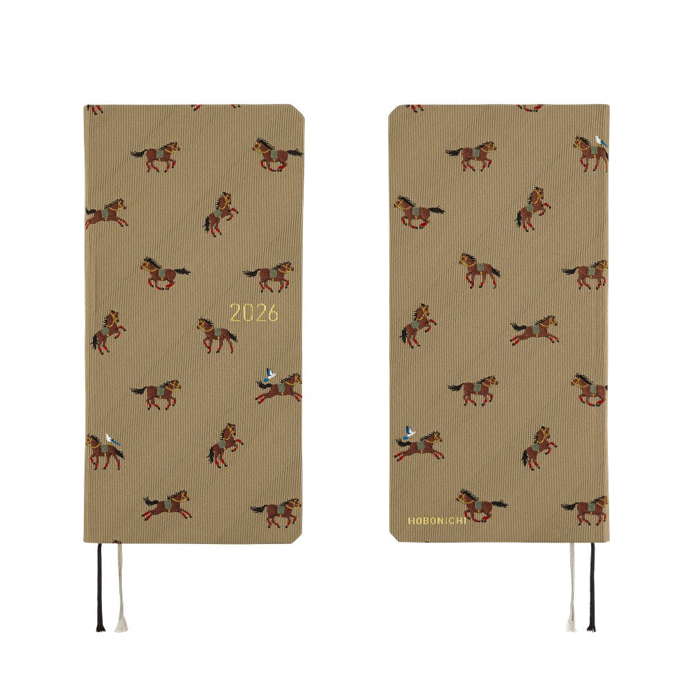 Hobonichi 2026 Bow and Tie Galloping Horses Journal - English Tall & Slim January Start - Blesket Canada