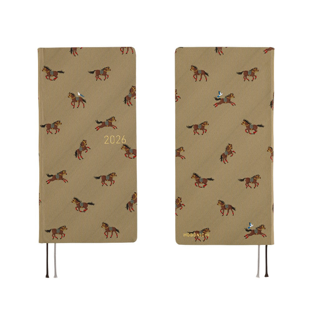 Hobonichi 2026 Bow and Tie Galloping Horses Mega Journal - English Tall & Slim January Start - Blesket Canada