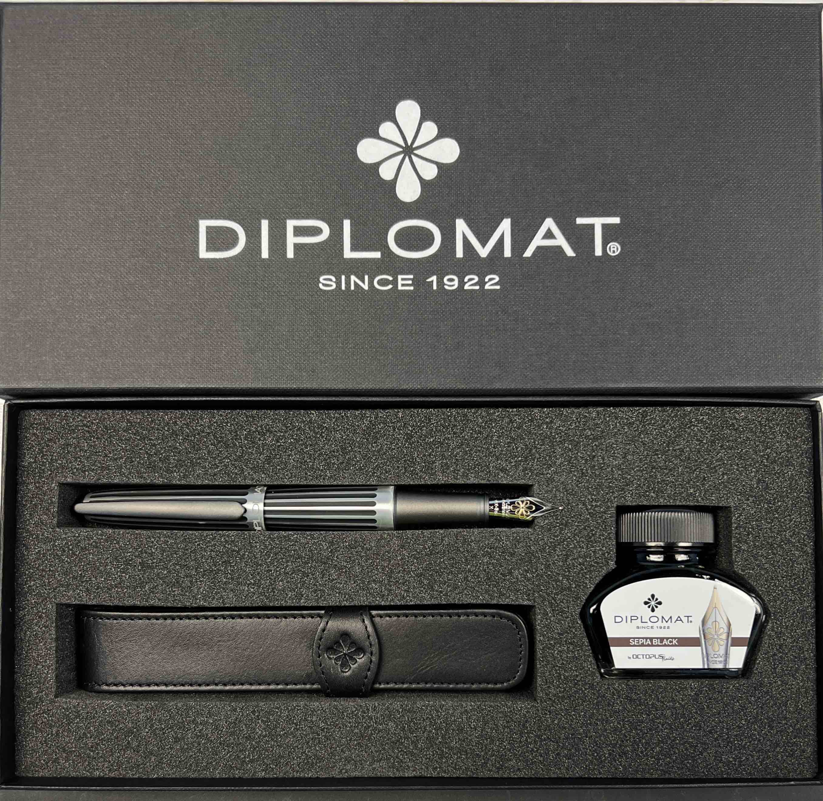 Diplomat Aero Black Silver Stripes 14kt Fountain Pen- Blesket Canada