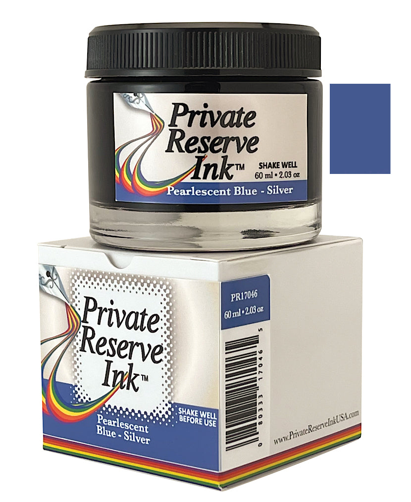 Private Reserve Pearlescent Ink 60ml - Blue Silver - Blesket Canada