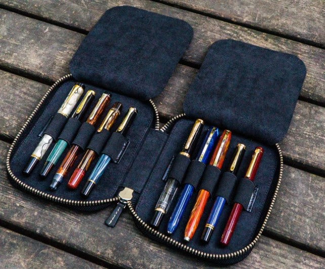 Galen Leather - Leather Zippered 10 Slot Pen Case - Black - Blesket Canada