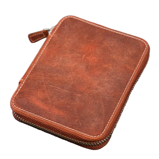 Galen Leather - Leather Zippered 10 Slot Pen Case - Crazy Horse Orange - Blesket Canada