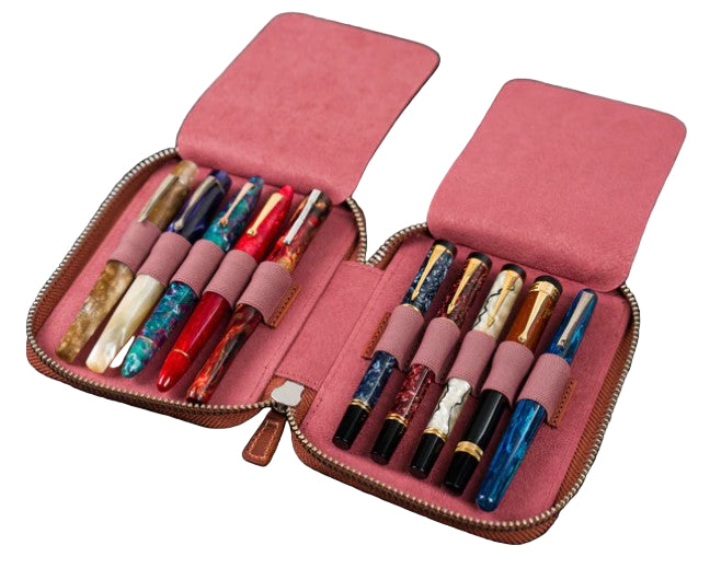 Galen Leather - Leather Zippered 10 Slot Pen Case - Crazy Horse Orange - Blesket Canada